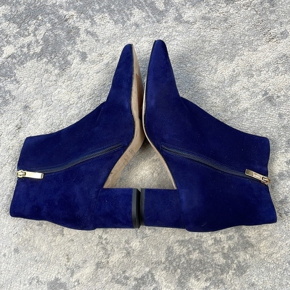 New L’Agence Jeanne Pointed Toe Bootie Ankle Boot Suede Midnight Blue Sz 37.5 - Picture 11 of 13